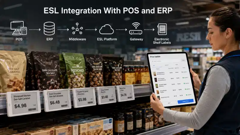 Elektronisk hillamerki integratión við POS og ERP: API'ir, dátukortlegging, feilhandfaring og aft...