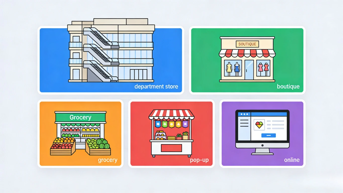 five types of retail environments comparison infographic five types of retail environments comparison infographic